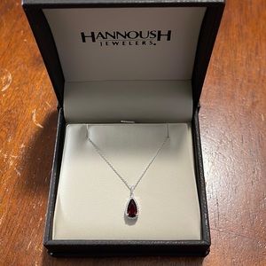 14k white gold garnet pendant